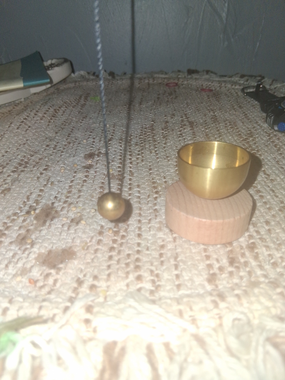 Mini Sound Bowl Gold Ball Pendant Necklace on Black Cord - Minimalist Accent